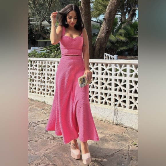 NWT ZARA WOMAN NEW LONG TWEED SKIRT High-waisted Faded pink - Picture 3 of 8